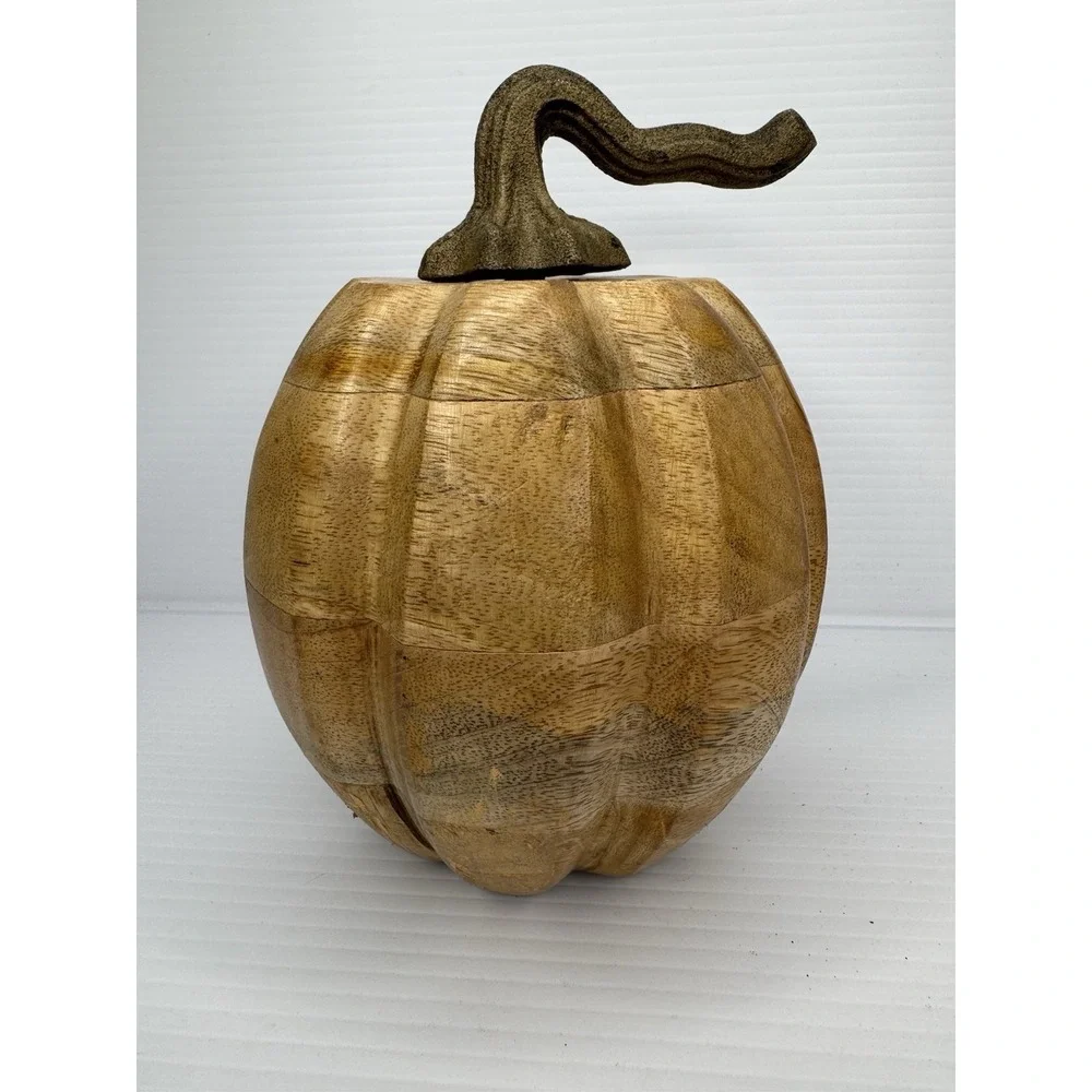 Set of 2 Solid Wood Pumpkins Natural Gourds Rustic Fall Thanksgiving Table Decor